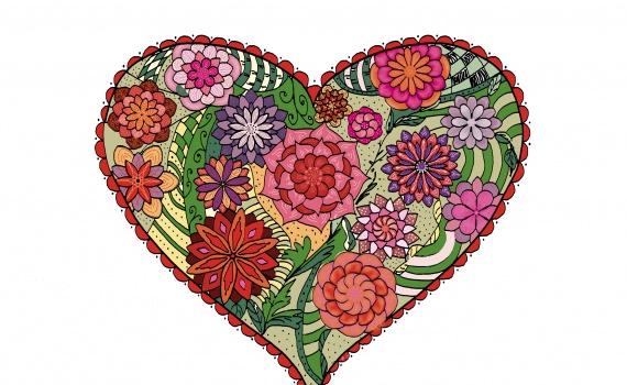 Herzen mit gemalten Blumen