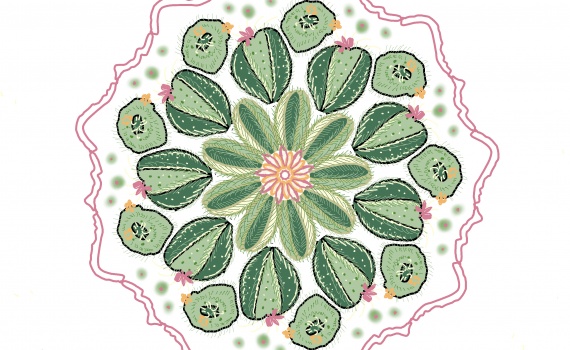Mandala mit Kakteen in Grüntönen
