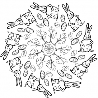 Mandala mit Hasenreigen und Ostereiern