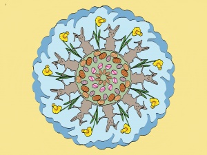 Mandala mit Osterhasen und Narzissen